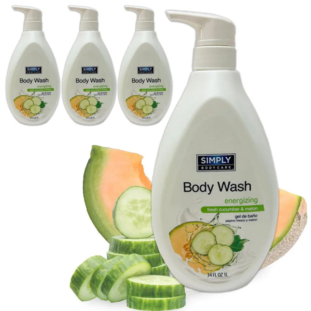 4 Pk Fresh Cucumber Melon Body Wash Cleanser Shower Gel Soap Moisture Skin 34oz