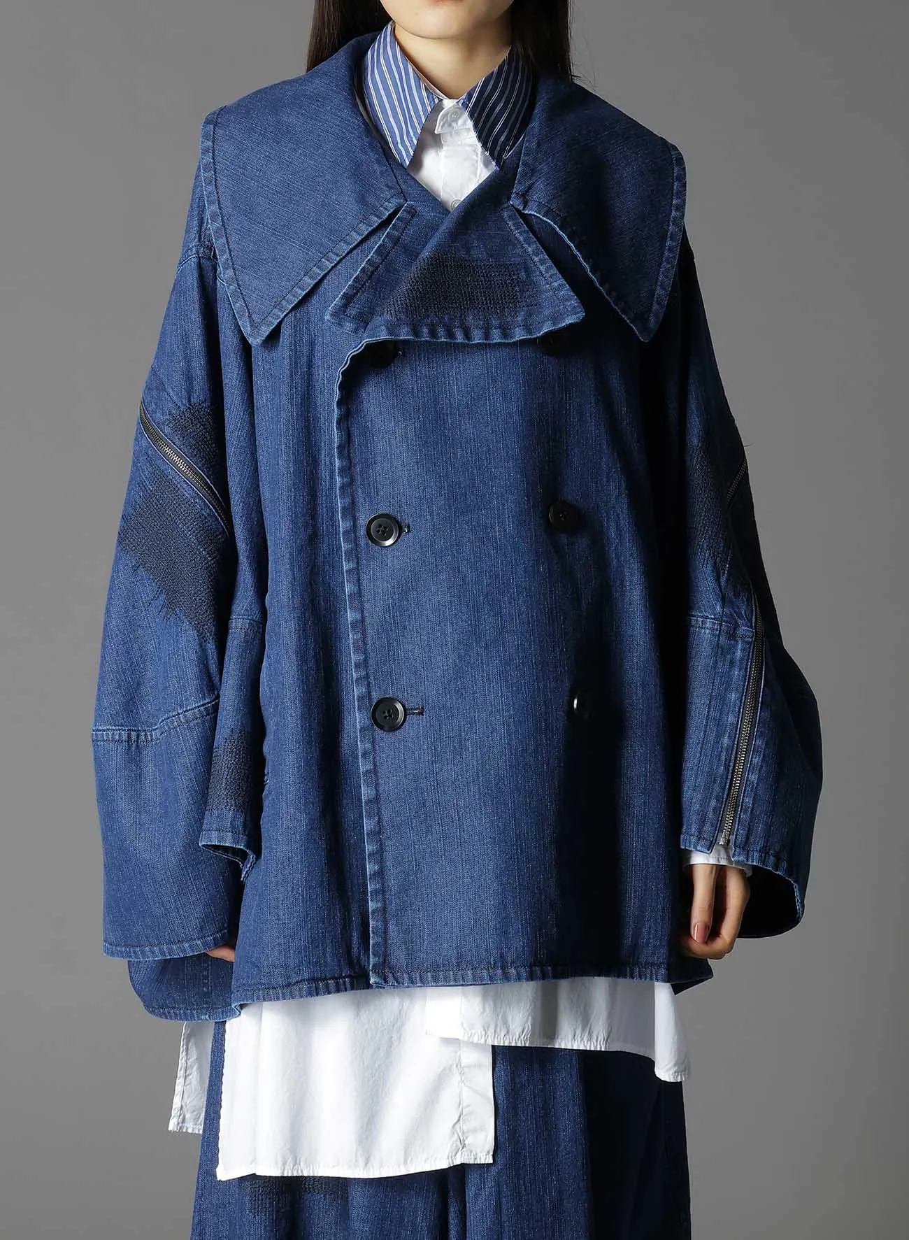 8OZ DENIM   DUNGAREE SHORT LENGTH BIG SLEEVE DOUBLE COAT
