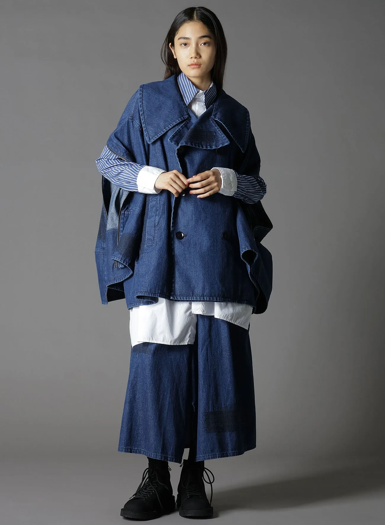 8OZ DENIM   DUNGAREE SHORT LENGTH BIG SLEEVE DOUBLE COAT