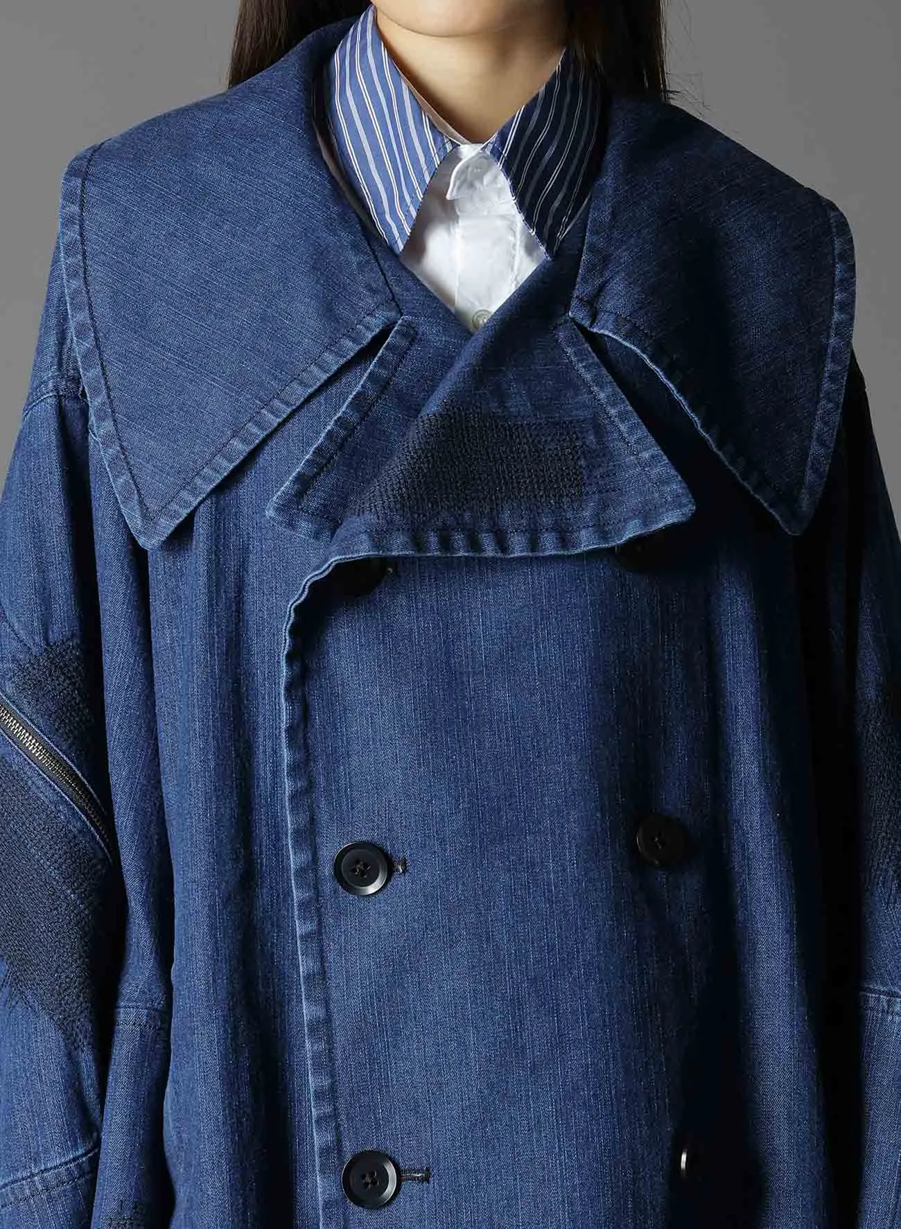 8OZ DENIM   DUNGAREE SHORT LENGTH BIG SLEEVE DOUBLE COAT