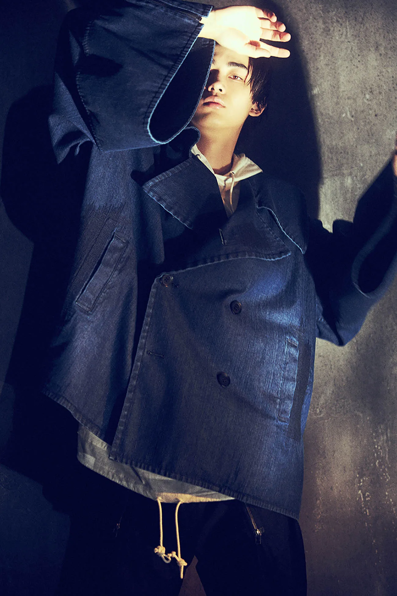 8OZ DENIM   DUNGAREE SHORT LENGTH BIG SLEEVE DOUBLE COAT