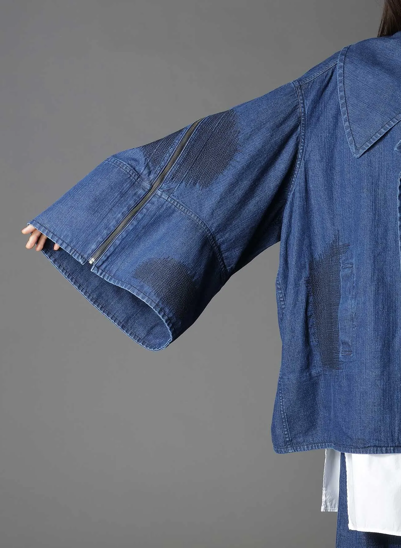 8OZ DENIM   DUNGAREE SHORT LENGTH BIG SLEEVE DOUBLE COAT