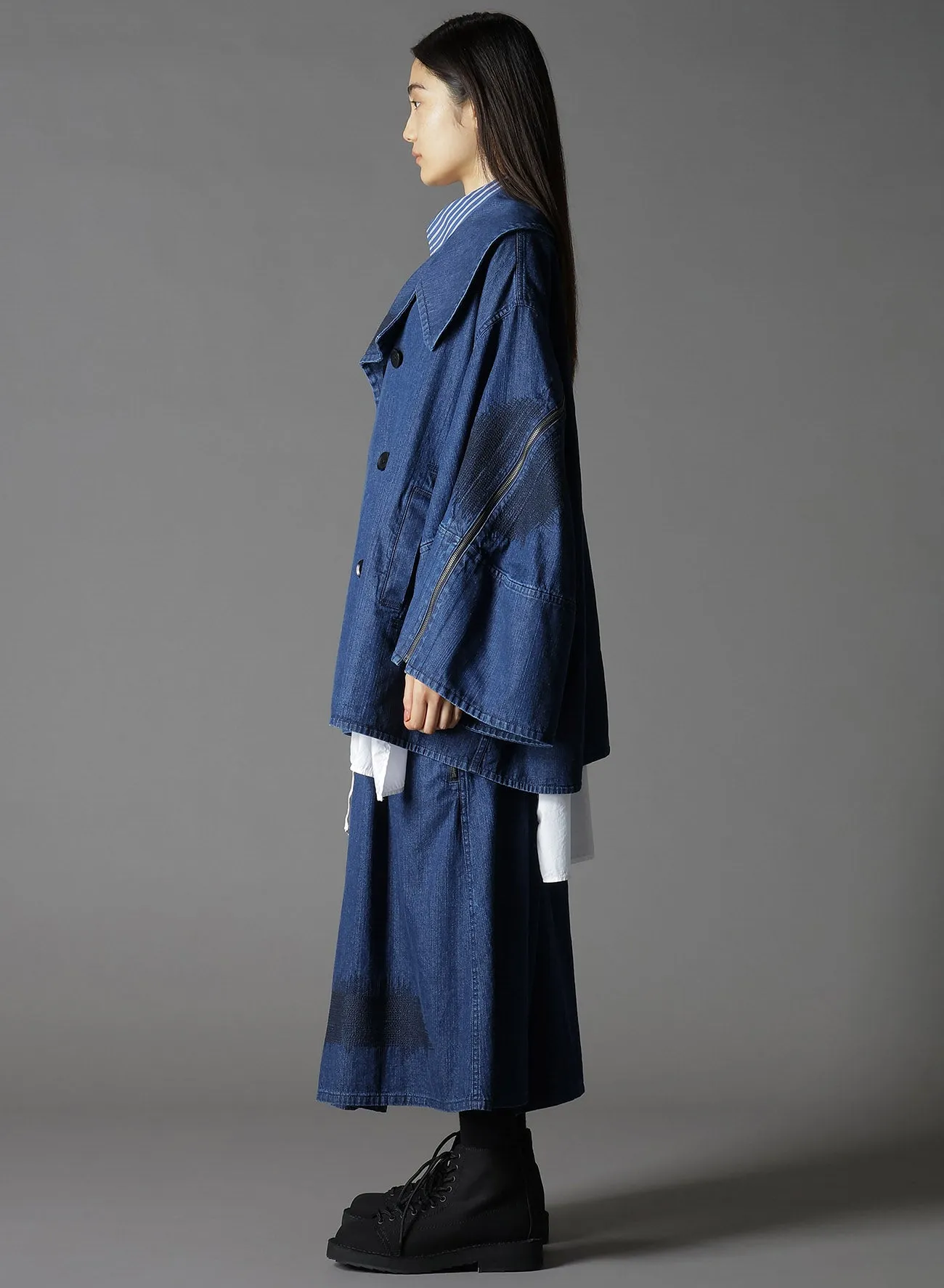 8OZ DENIM   DUNGAREE SHORT LENGTH BIG SLEEVE DOUBLE COAT