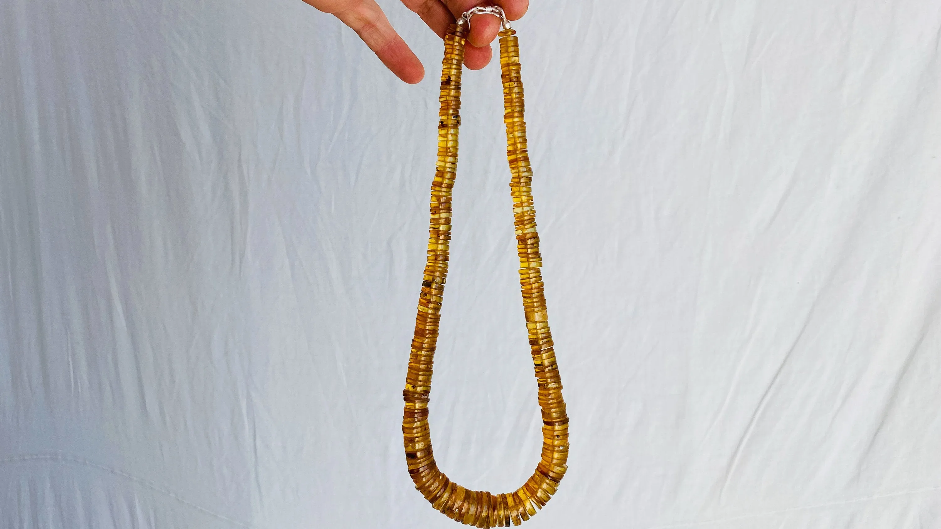 Amber Heishi Beaded Necklace. Pucca. Chiapas Amber. Hand-Shaped