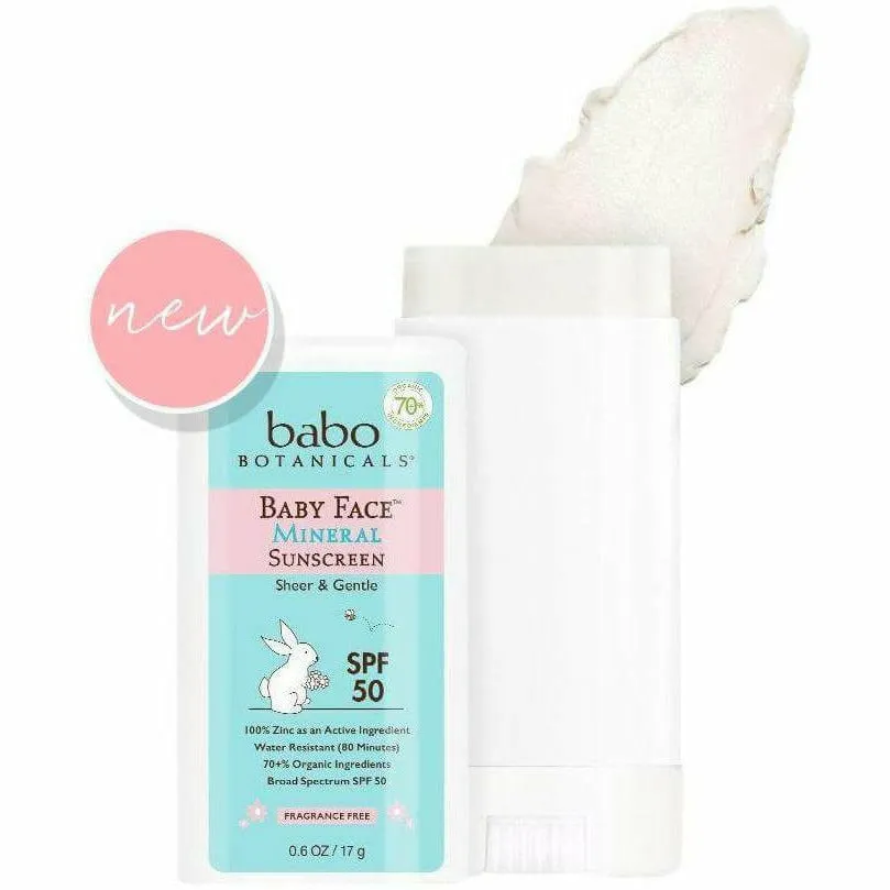 Baby Face  SPF 50 Min Sunscreen Stick 0.6 oz By Babo Botanicals