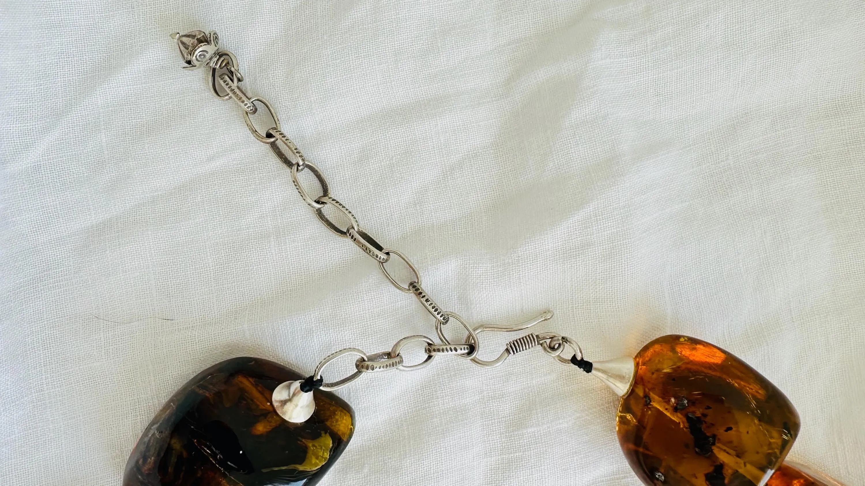 Dramatic Amber Necklace. Antique Sterling Silver Beads. Maximalist Designer Jewelry. 2390