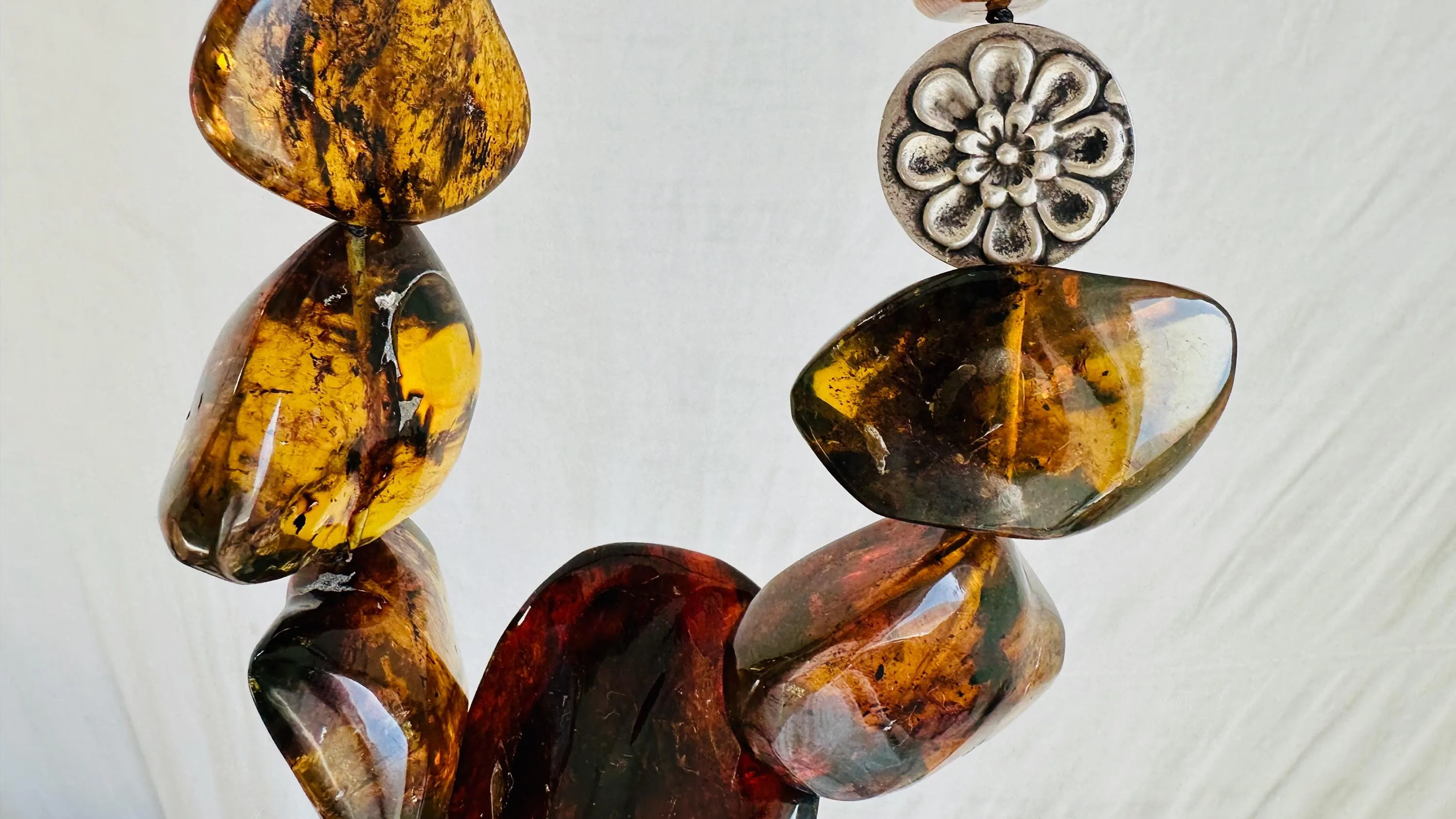 Dramatic Amber Necklace. Antique Sterling Silver Beads. Maximalist Designer Jewelry. IN COMPLIANCE with Etsy Regulations