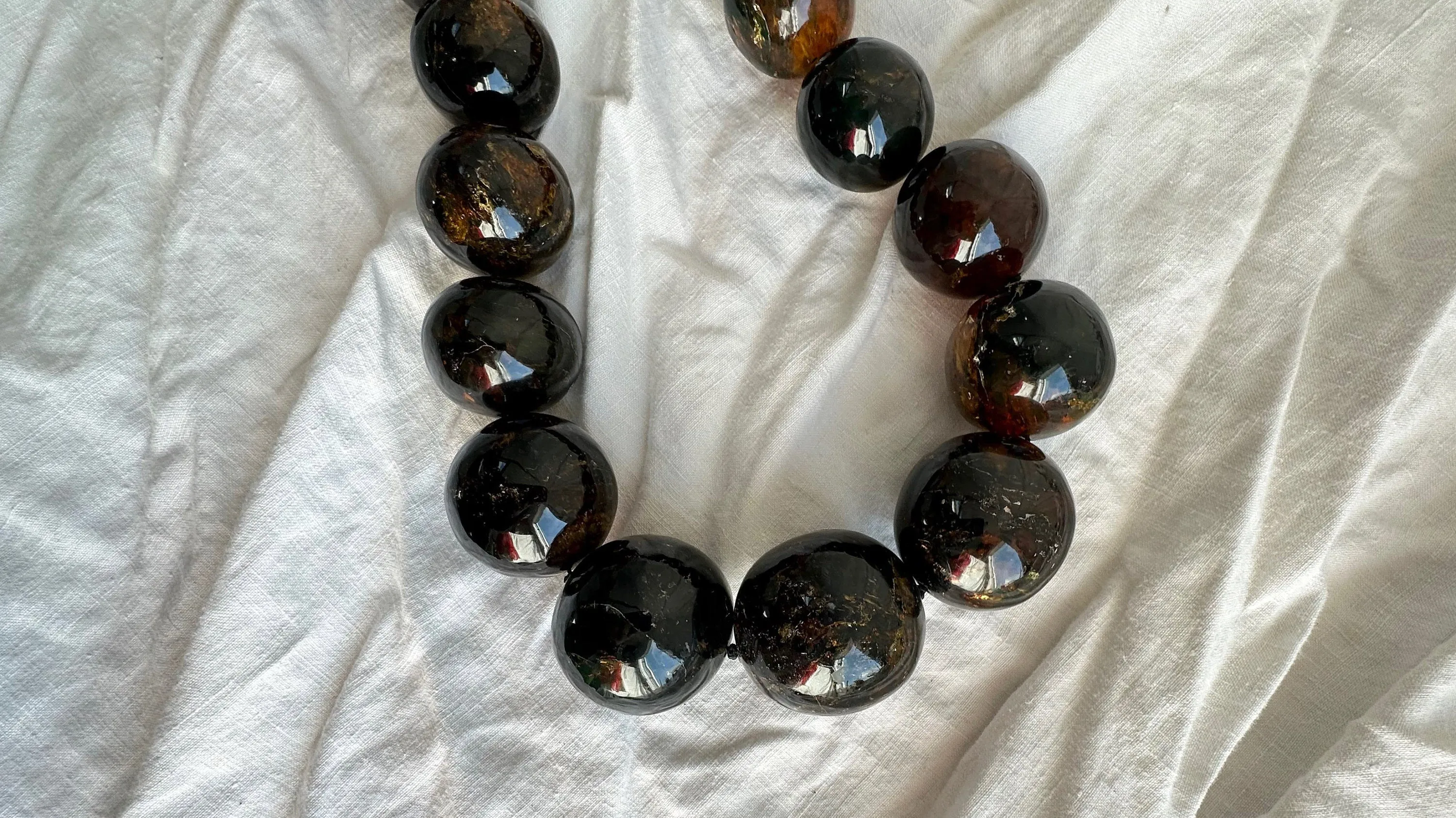 Huge Graduated Amber Round Bead Necklace. Dramatic and Gorgeous! 0870