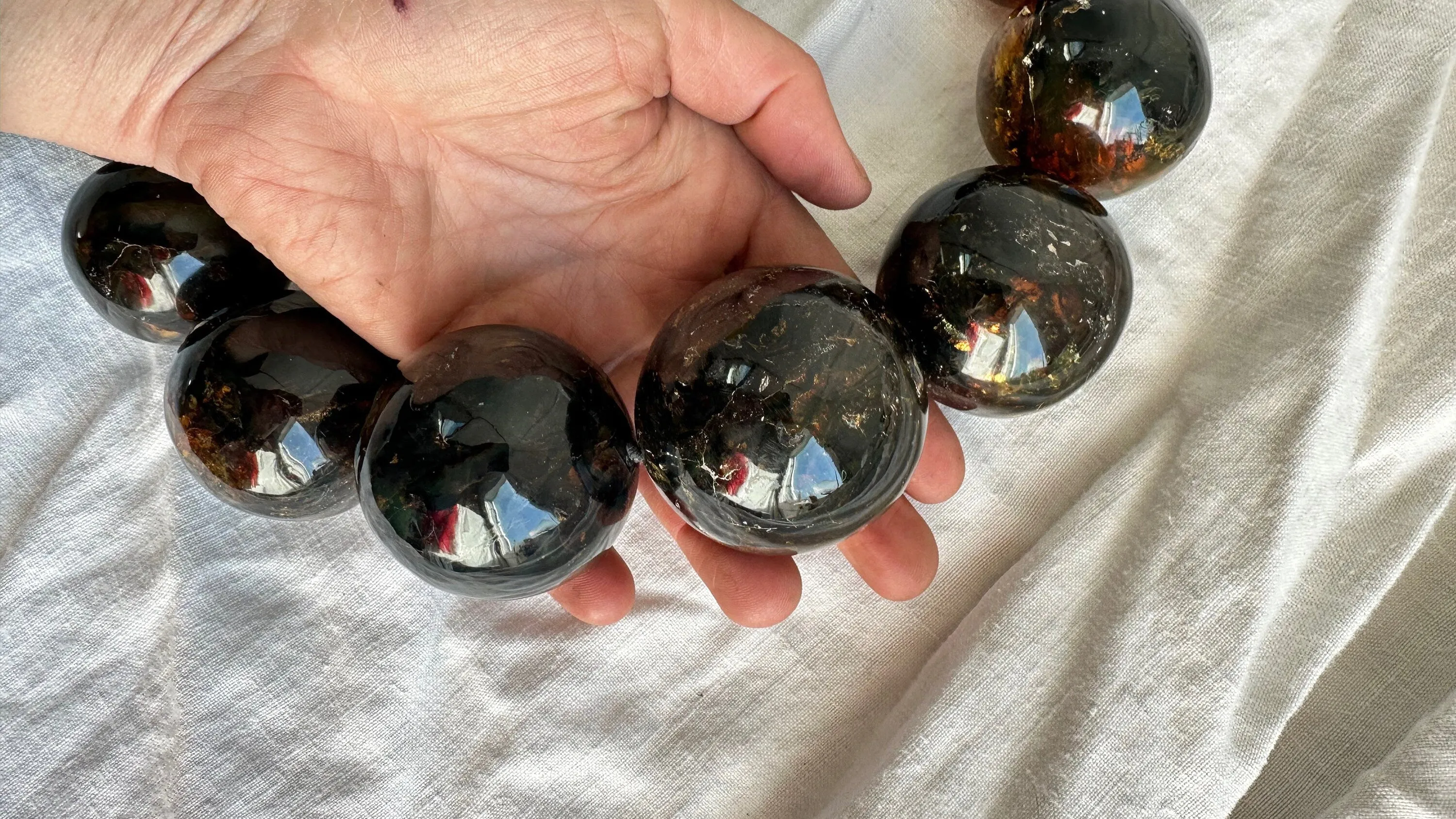 Huge Graduated Amber Round Bead Necklace. Dramatic and Gorgeous! 0870