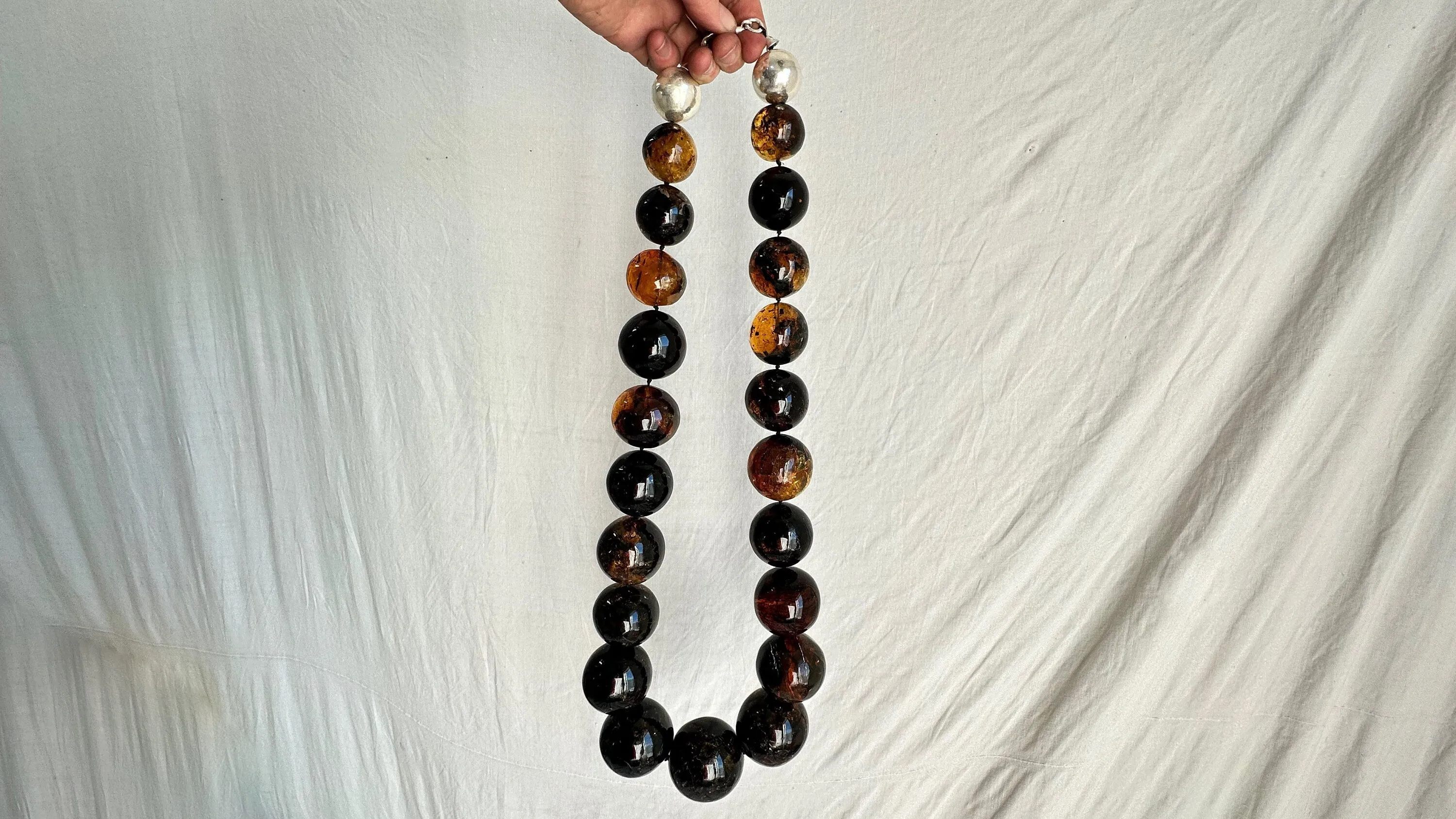 Huge Graduated Amber Round Bead Necklace. Dramatic and Gorgeous! 0870