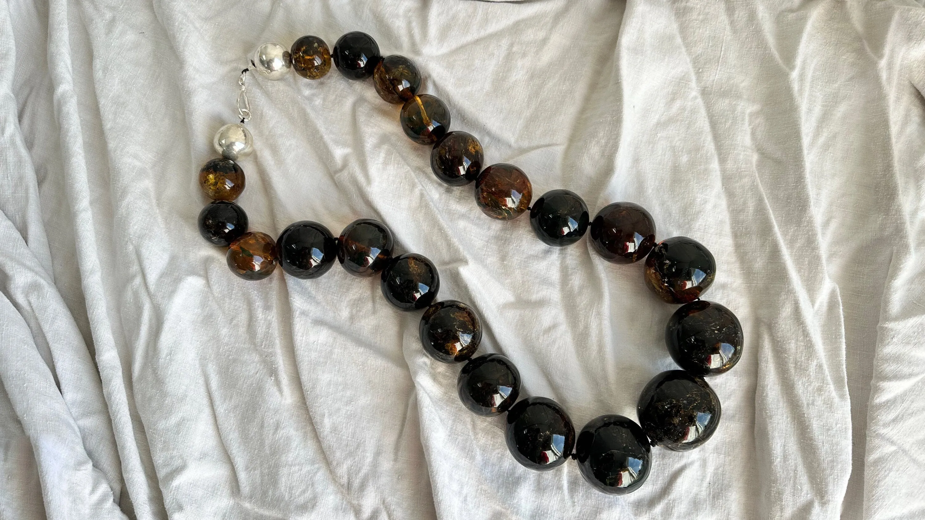 Huge Graduated Amber Round Bead Necklace. Dramatic and Gorgeous! 0870