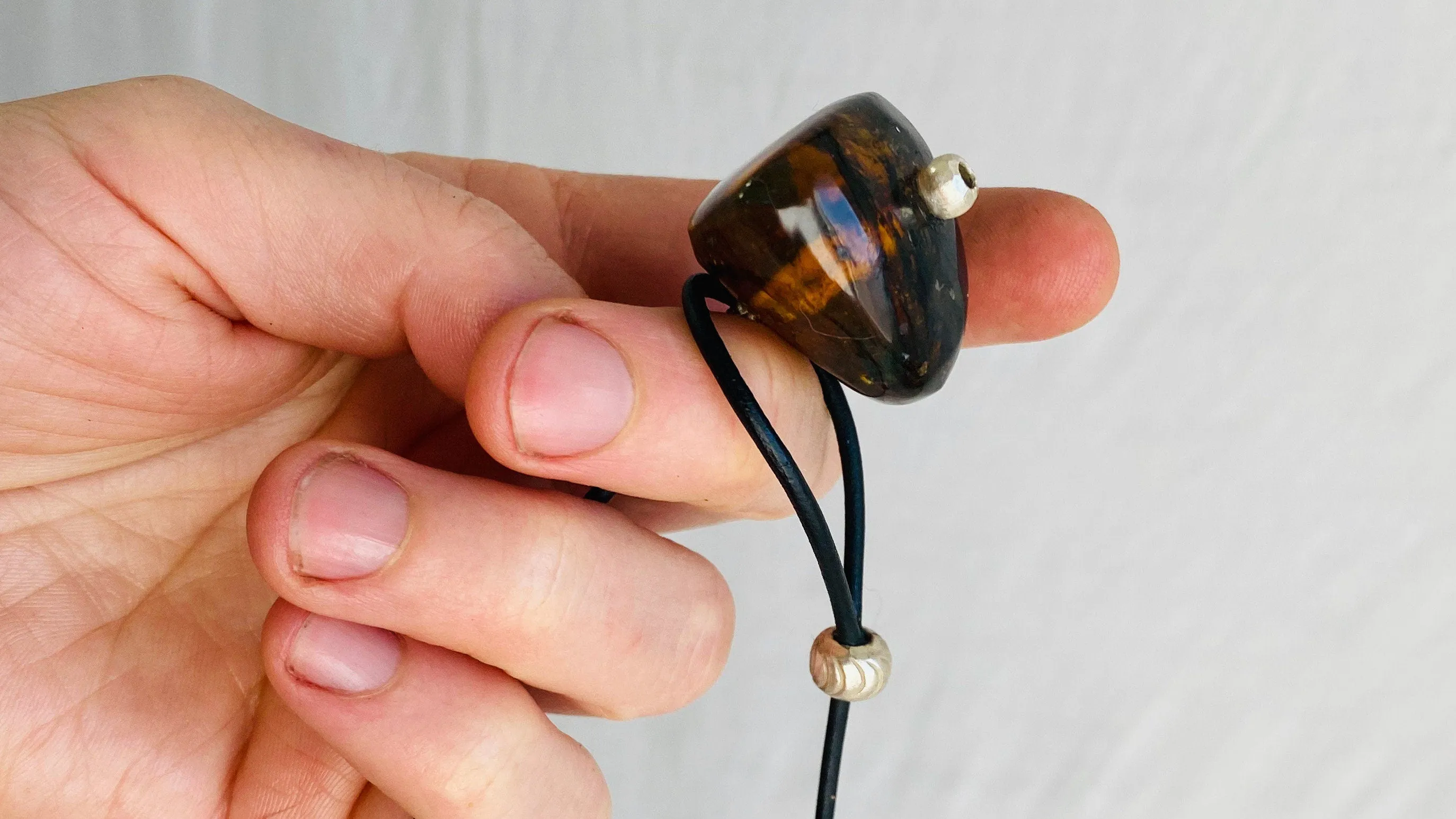Large Amber Pendant on a Leather Cord. 0126