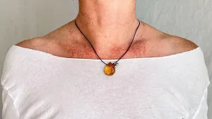 Large Amber Pendant on a Leather Cord. 0605