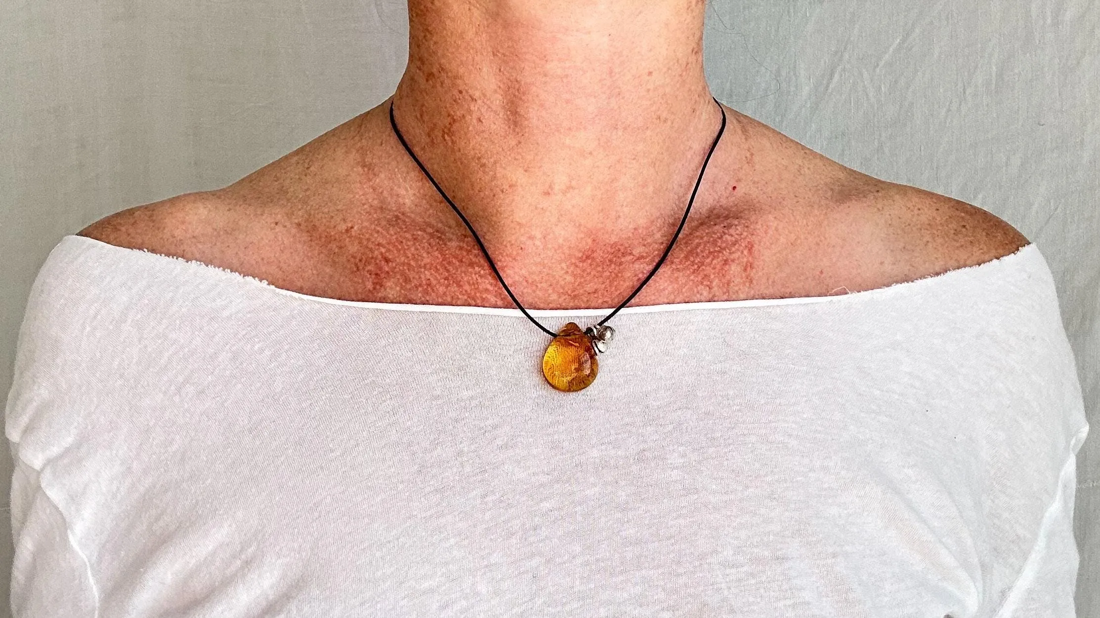 Large Amber Pendant on a Leather Cord. 0605