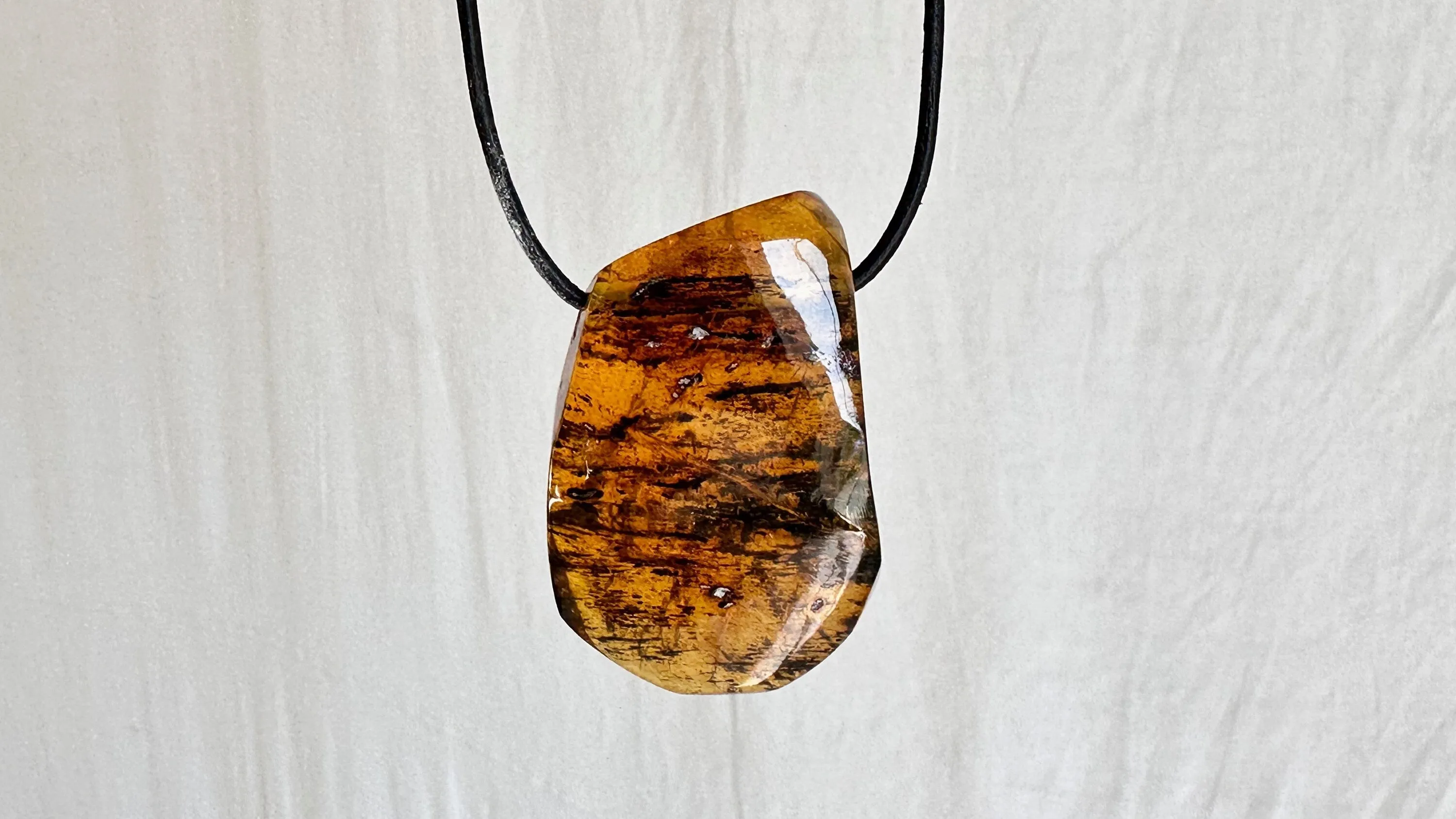 Large Amber Pendant on a Leather Cord. 1173