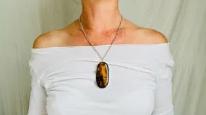 Large Amber Pendant on a Silver Chain. 2622