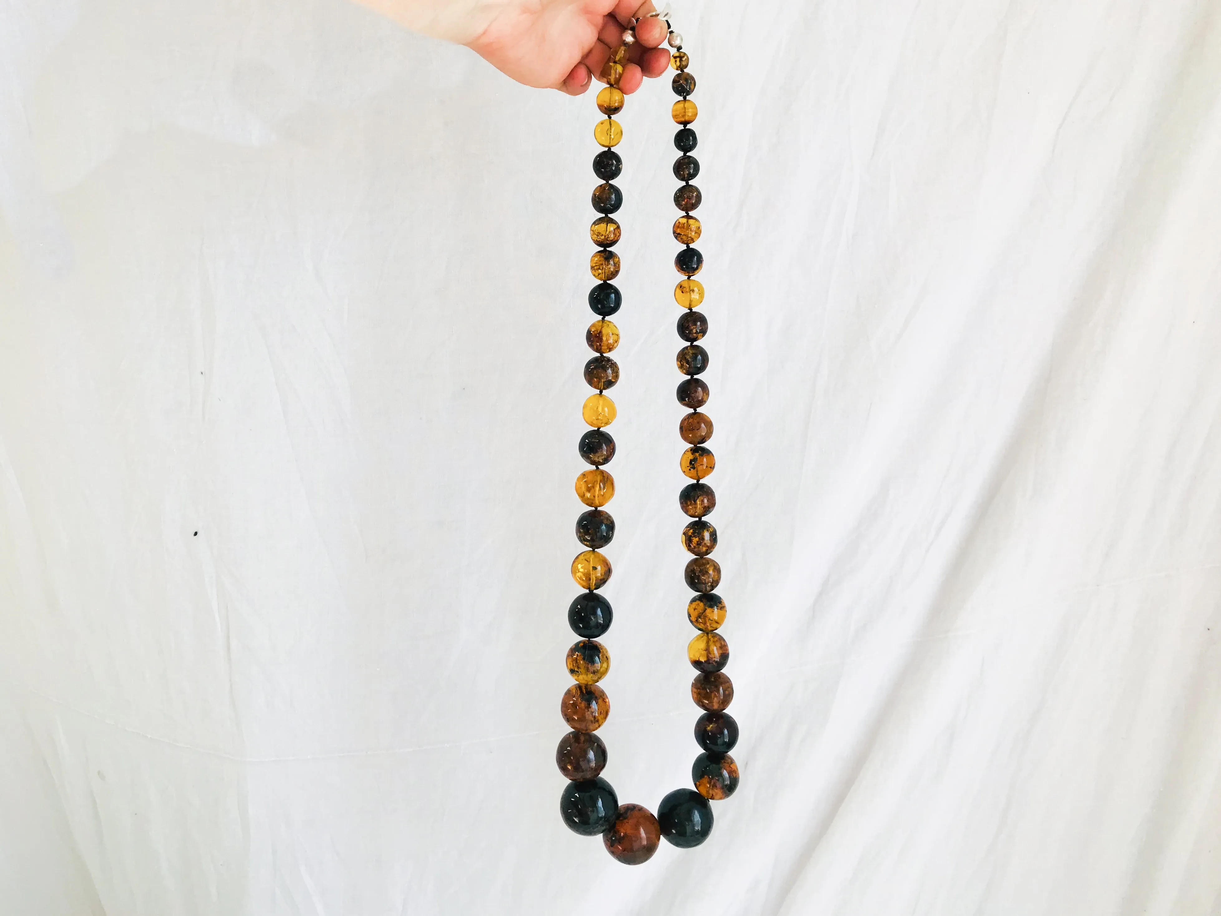 Long Graduated Amber Baroque Necklace. Graduated Sphere. Mexican Amber.