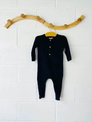 mini mioche Black Button Romper, 12-18 months