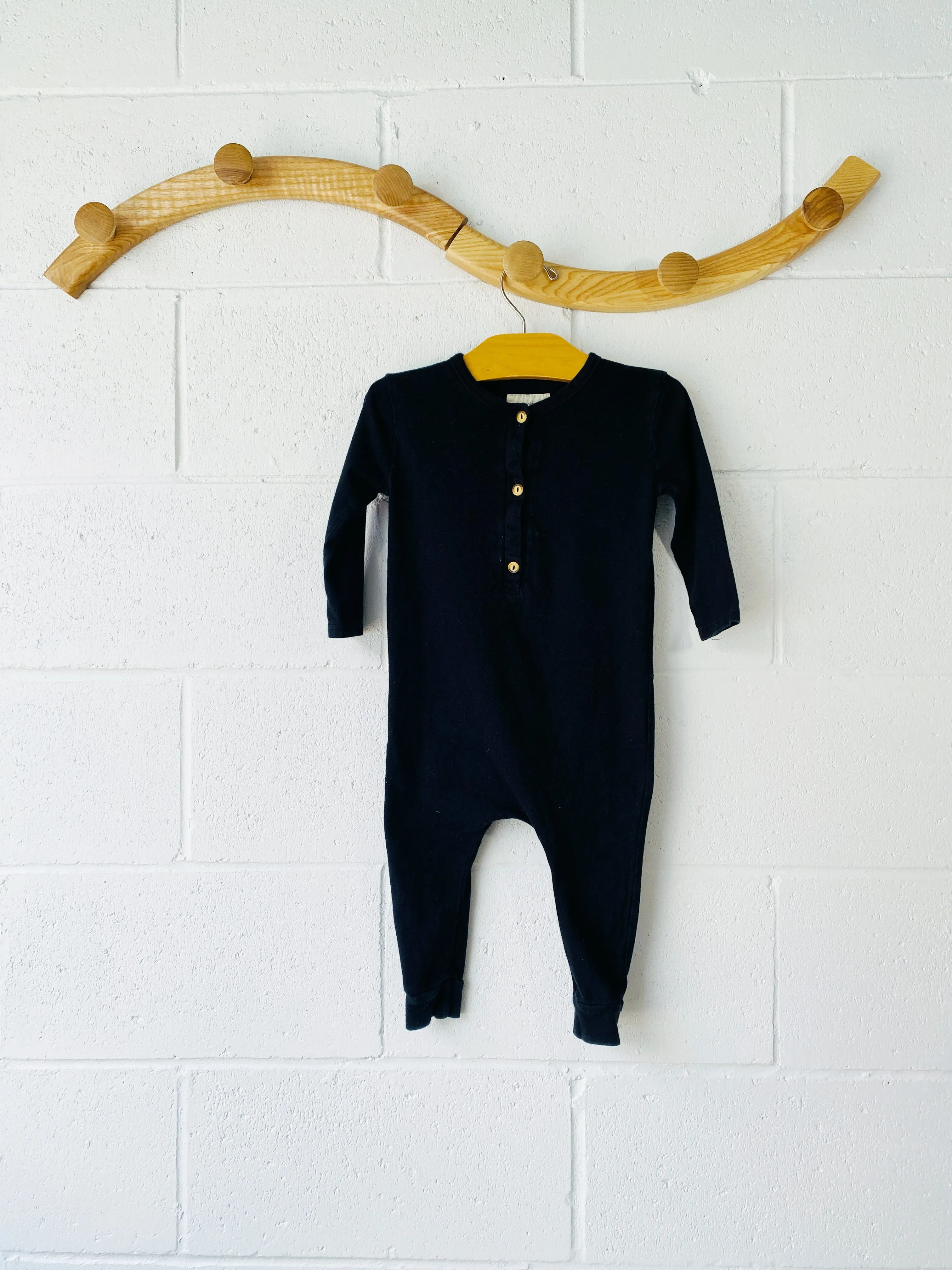 mini mioche Black Button Romper, 12-18 months