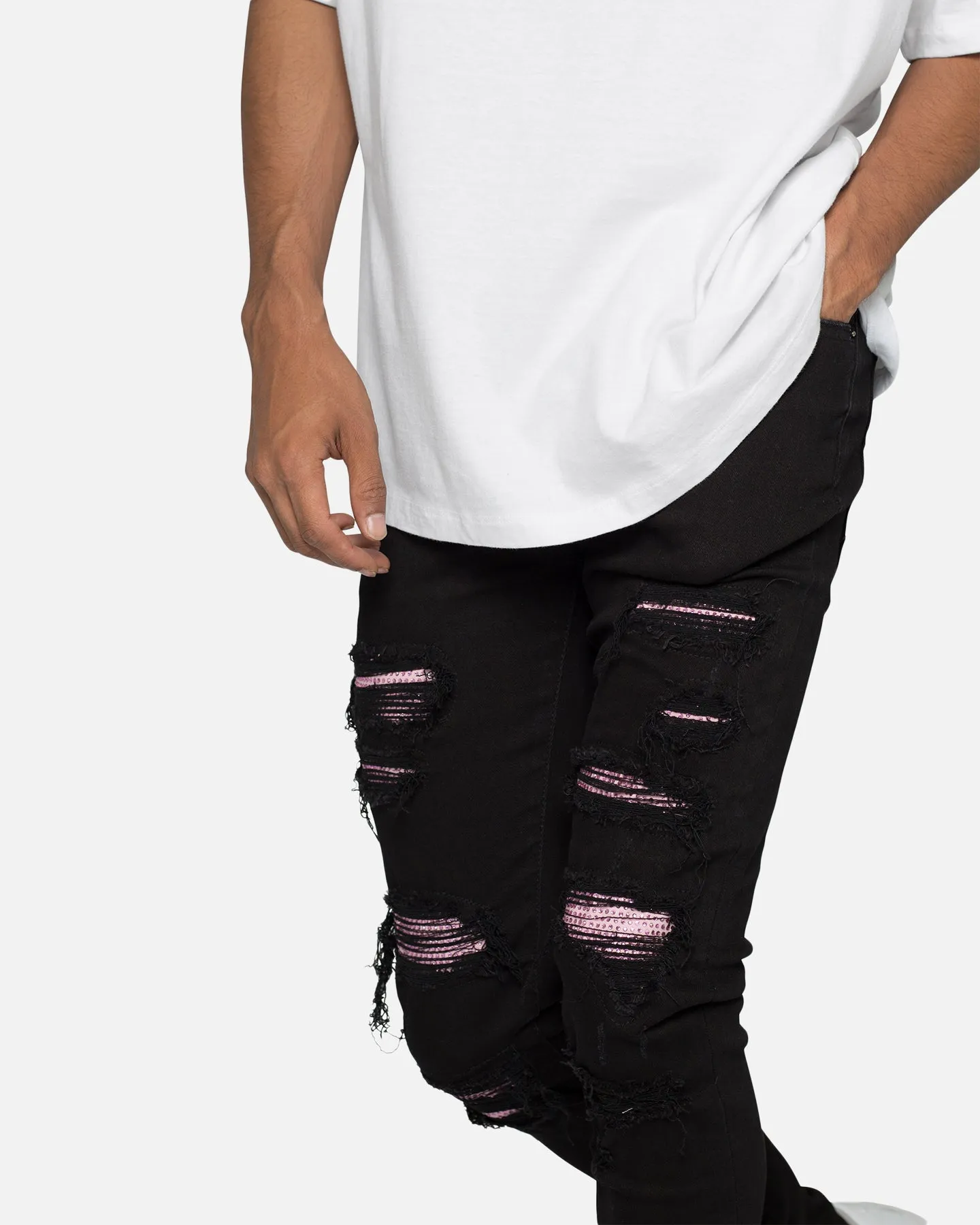 MNML X555 Crystal Skinny Denim Jeans Black/Pink