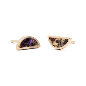 One Half Studs - Matrix Boulder Opal, 14K Yellow Gold