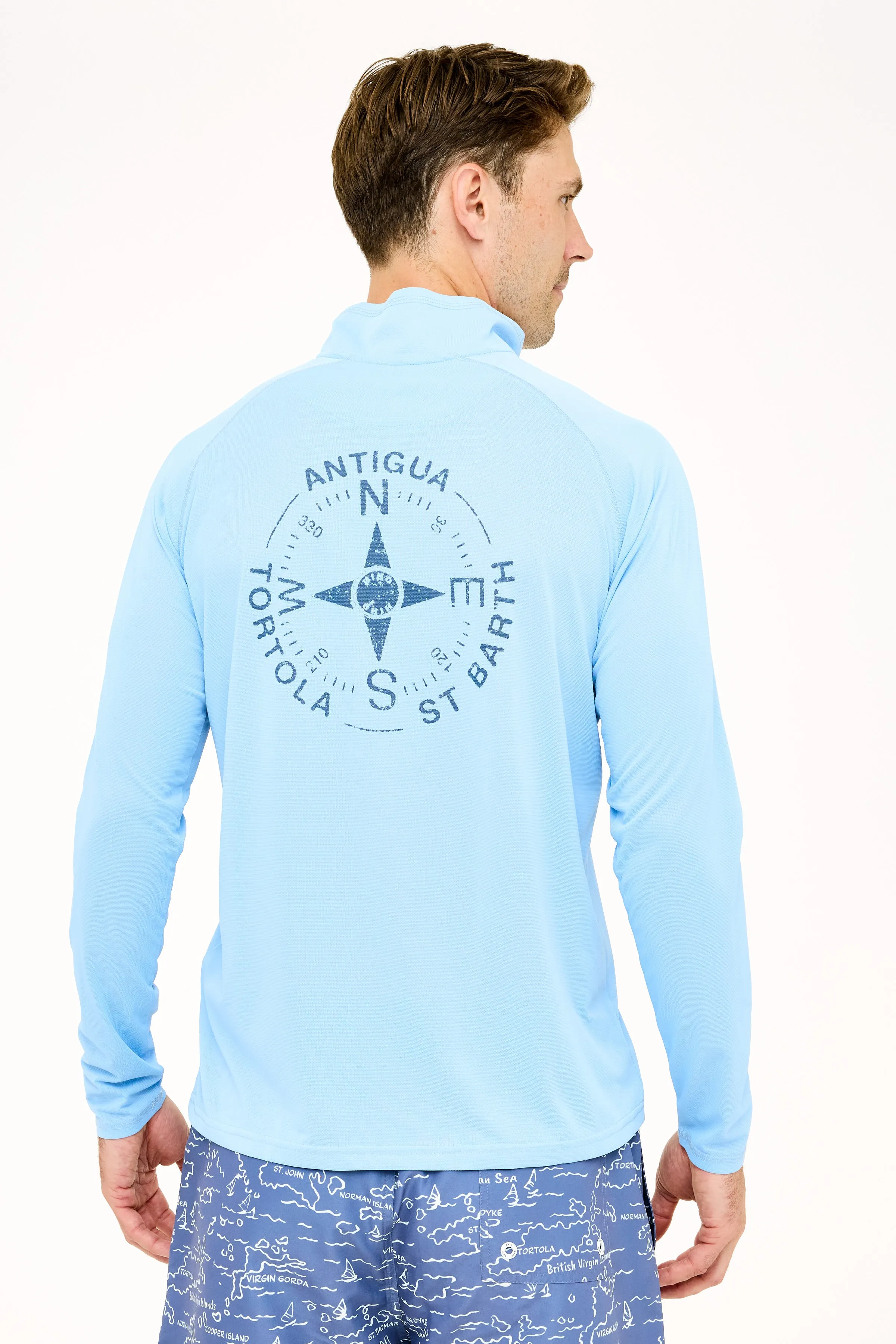 Tortola Compass UPF50 Zip Tech Shirt - Serenity Blue