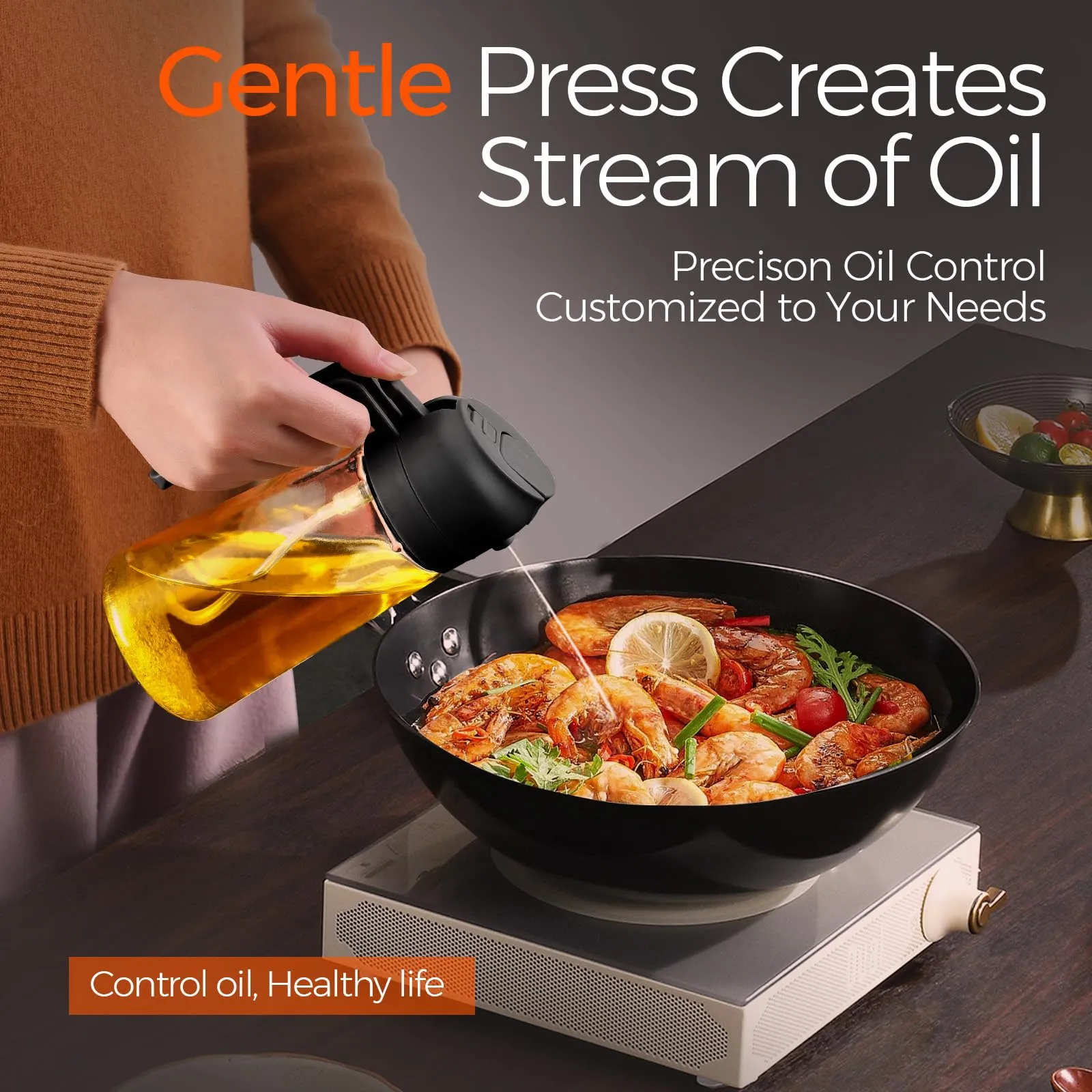 YARRAMATE Oil Sprayer for Cooking, 2 in 1 Olive Oil Dispenser Bottle for Kitchen, 16oz/470ml Premium Glass Oil Bottle, Food-grade Oil Mister for Air Fryer, Salad, Frying, BBQ (Black)